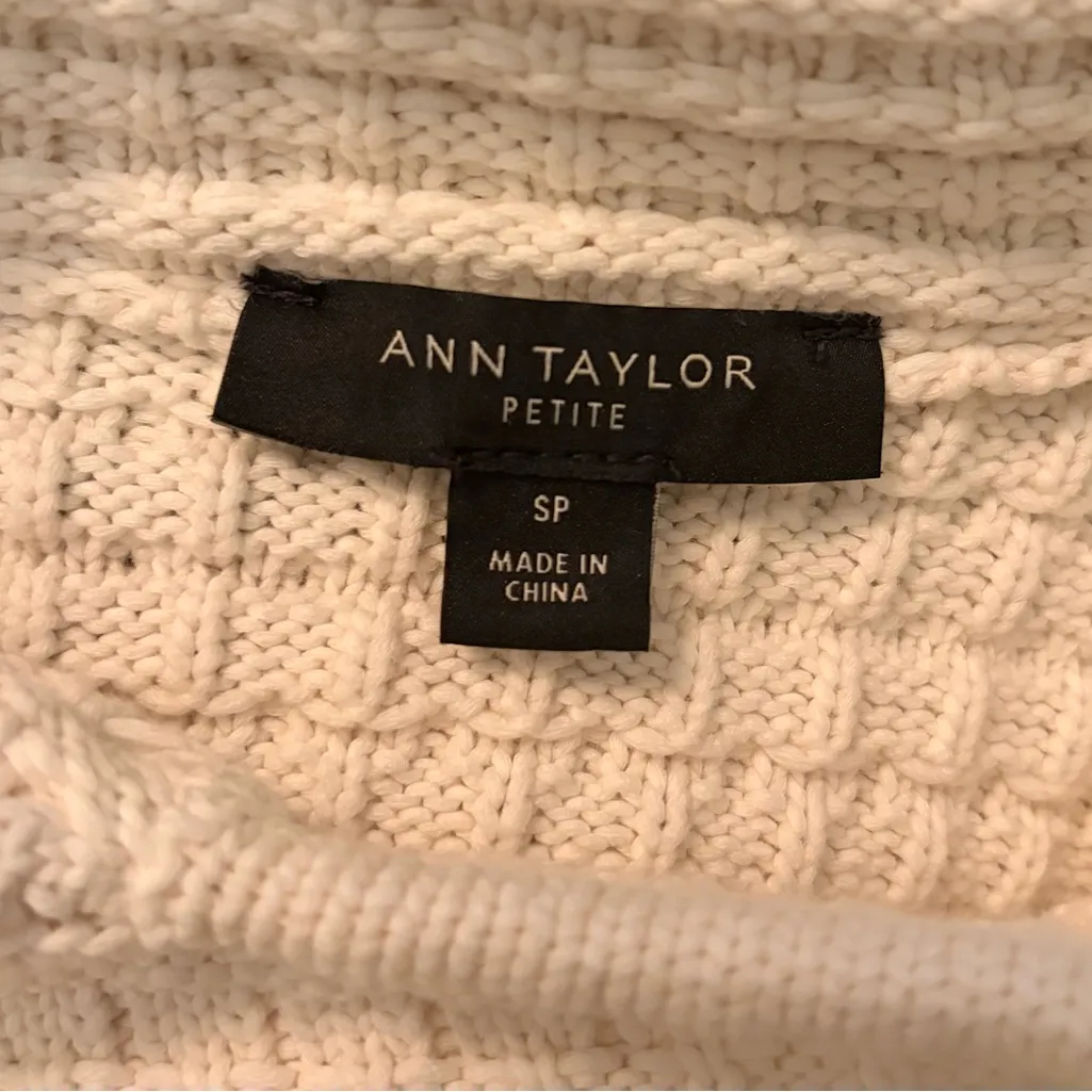 Ann Taylor Cream Textured Double Breasted Sweater Jacket - Image 4