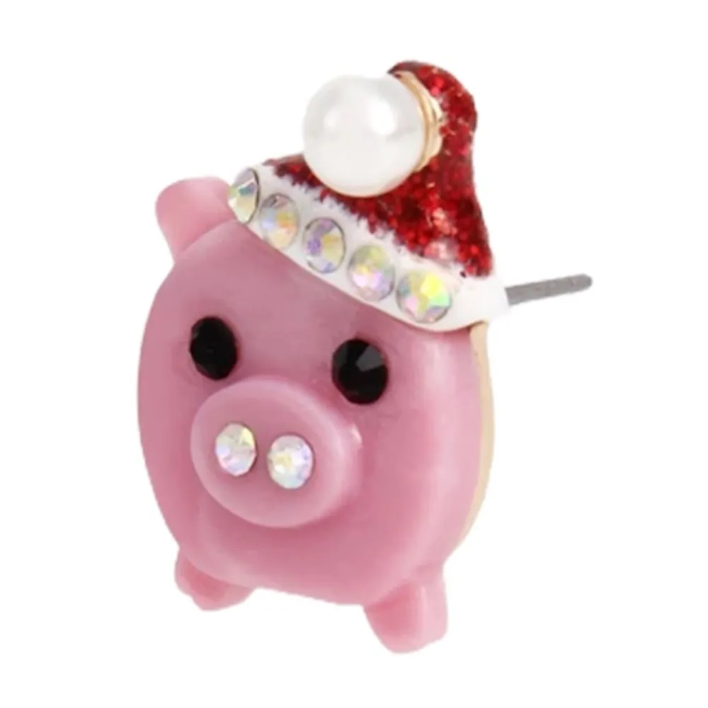 Betsey Johnson Holiday Whimsy Santa Pig Stud Earrings, Pink - Image 4