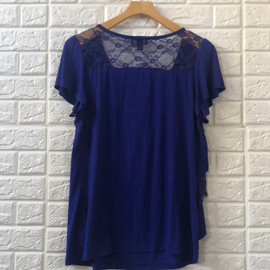 AB‎ Studio royal blue ruffle lace tee top - Image 6