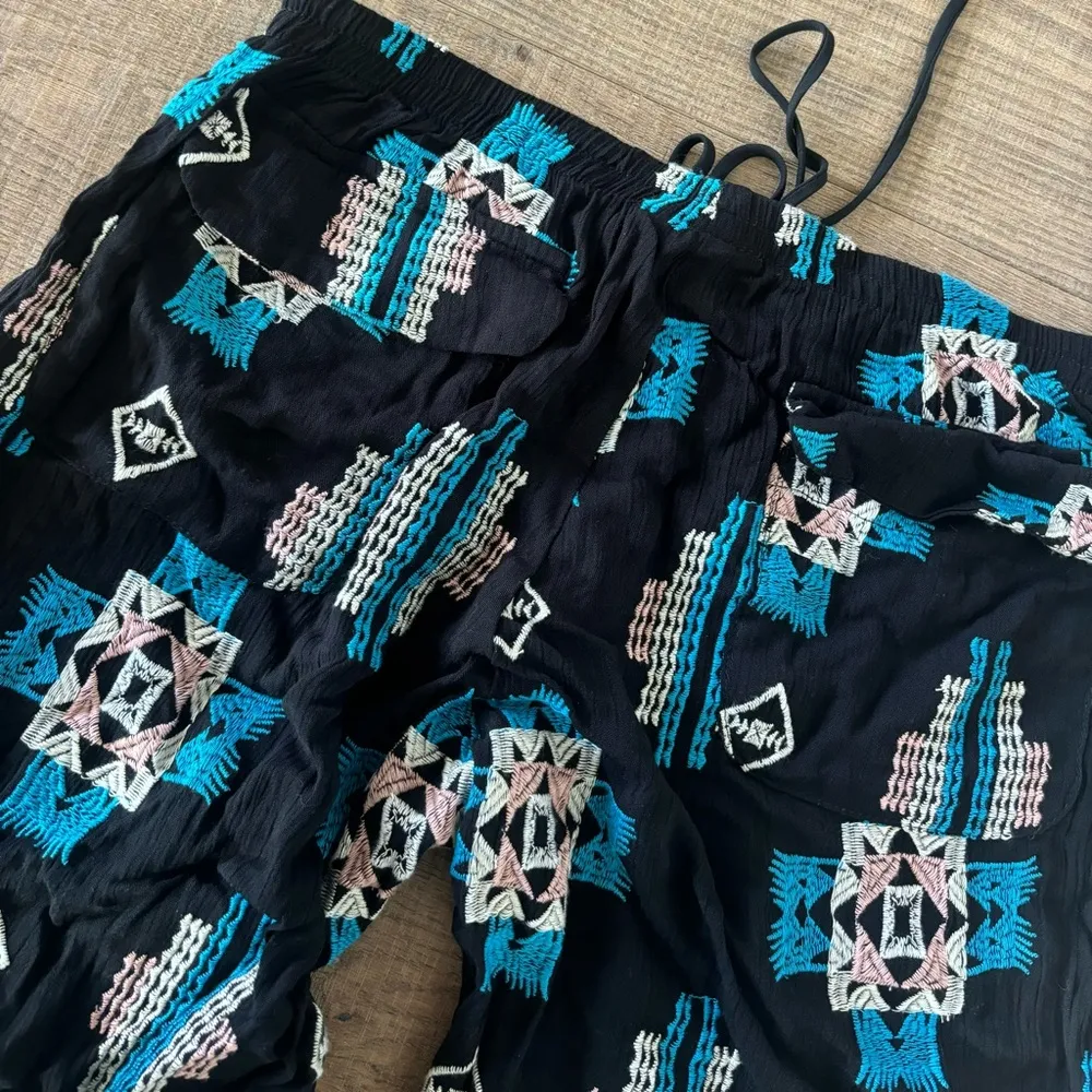 Lucy Love  black blue tribal joshua tree embroidered casual pants - Image 5