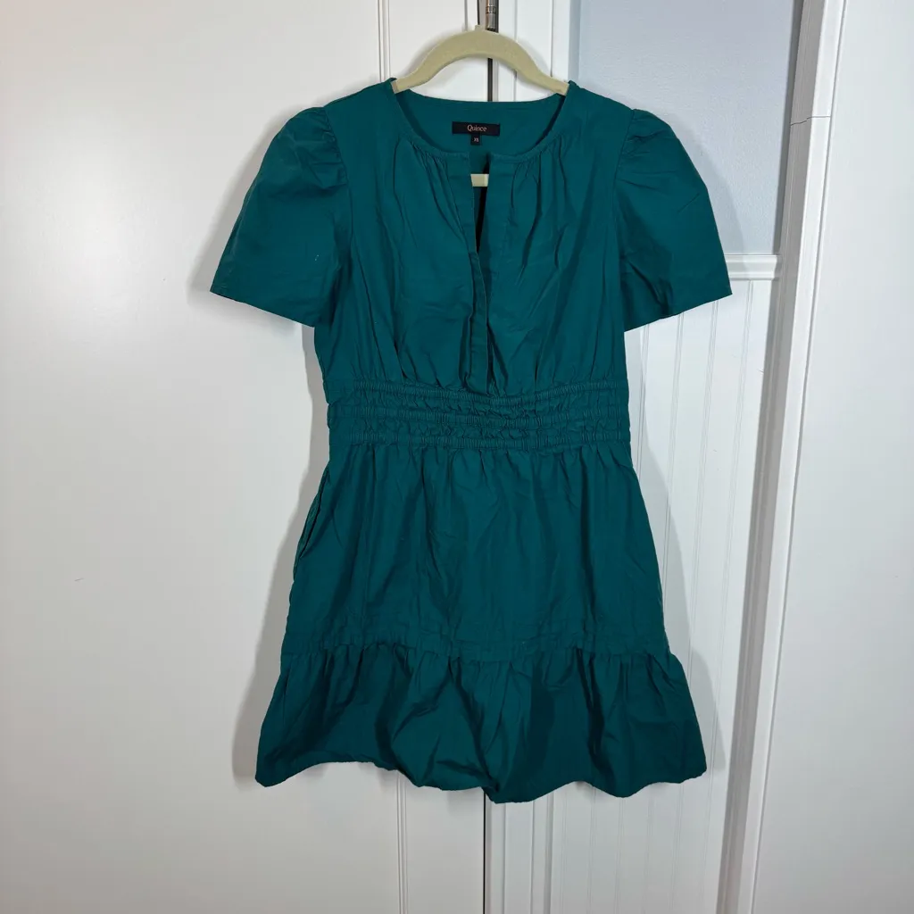 Quince 100% Organic Cotton Poplin Tiered Mini Dress Garden Green Size XS - Image 2