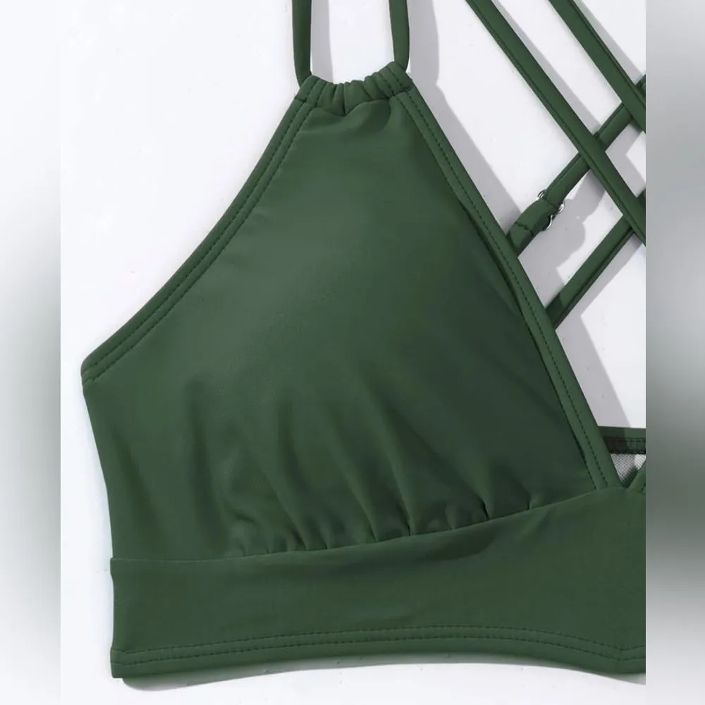 Tainehs Women's Push Up V Neck Bikini Sets Criss Cross Back Two Piece M Green Size M - Image 5
