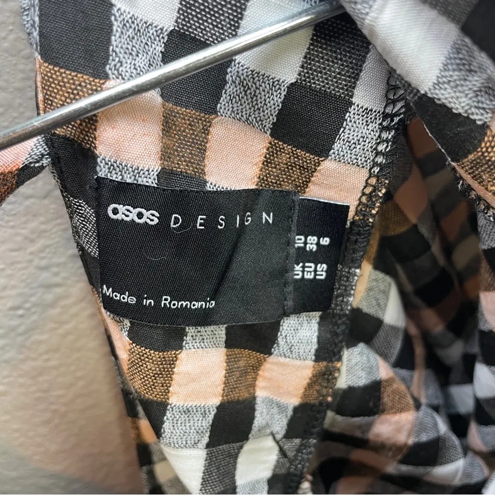 Asos Design Crop Top Sz 6 Seersucker Check Wrap Plaid Balloon Sleeves - Image 6