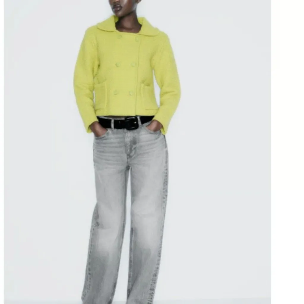 NWT ZARA Lime Green CHUNKY KNIT CARDIGAN WITH PETER PAN COLLAR - Image 4