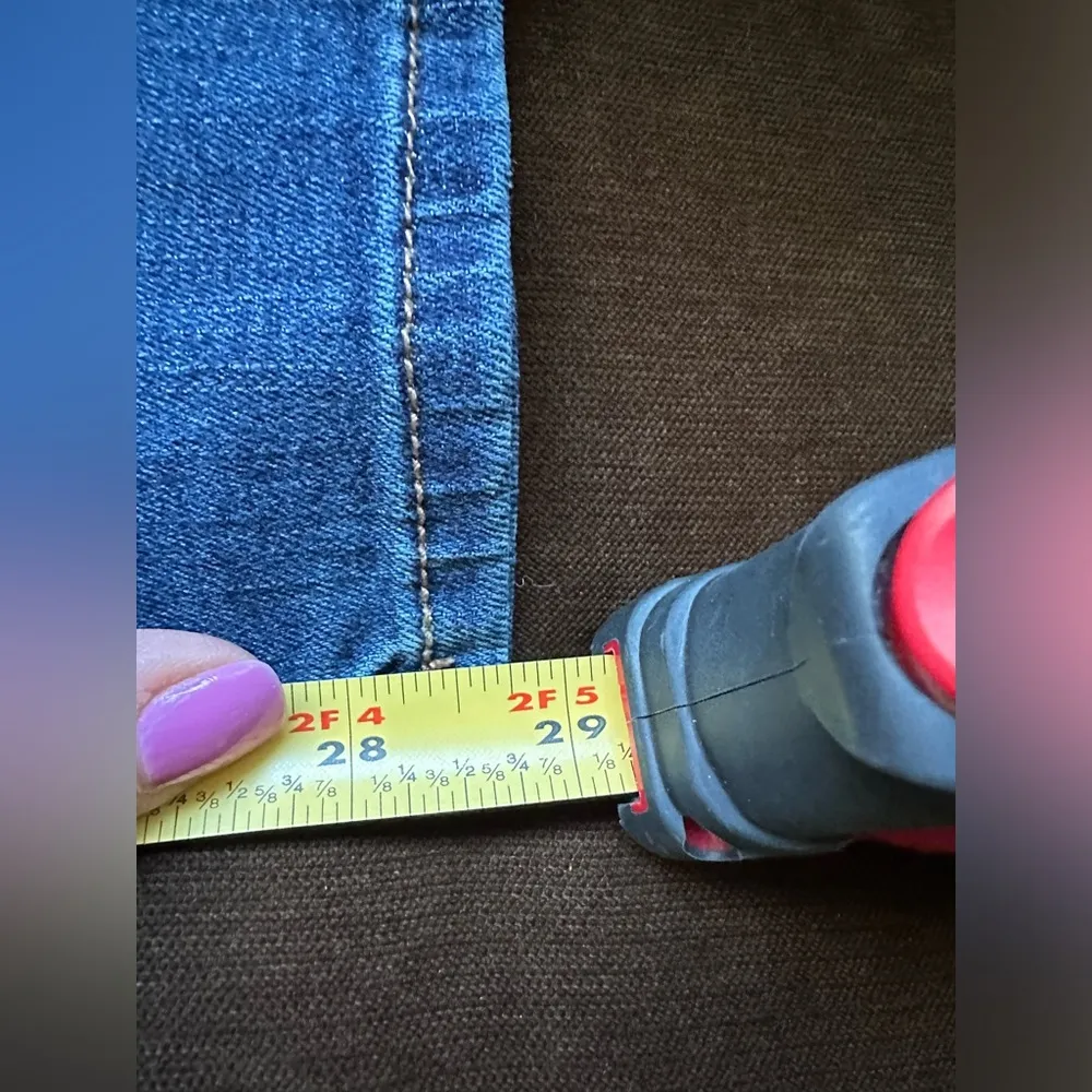 WHBM Blue Slim Straight Mid Waist Jeans Beaded  Embroidered Floral  Print Sz 8P - Image 10