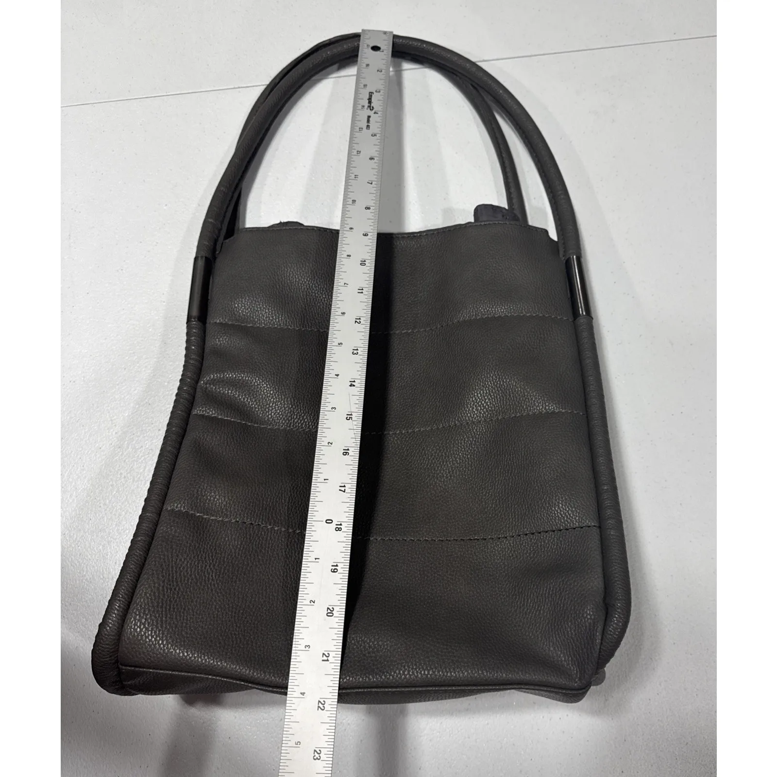 NEIMAN MARCUS Tote Bag Dark Gray Faux Pebbled Vegan Leather Shoulder Purse Large - Image 8