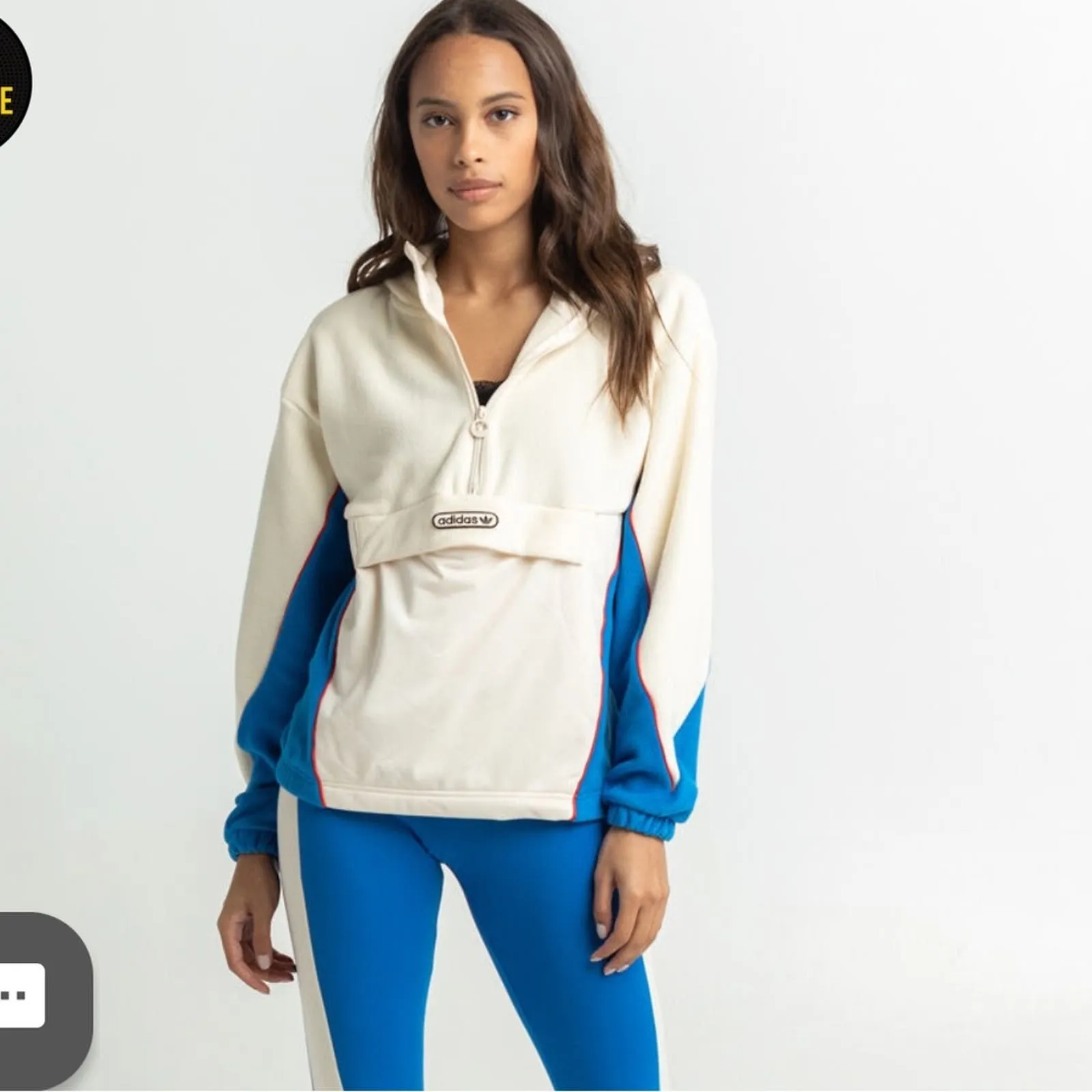 NWT Adidas Originals Trefoil Retro Plush Fleece 1/2 Zip Hoodie Jacket Womens M - Image 9