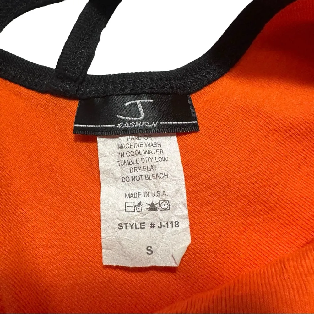 Vintage Y2K Orange Black Biker Sturgis Baby Tee Studded Bedazzled size Small - Image 6