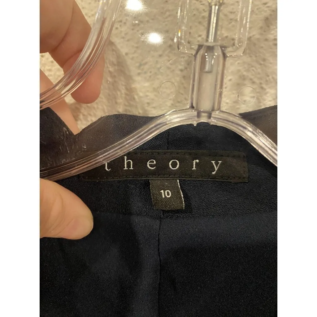 Theory Blazer Womens 10 Navy Blue Open Front Lined Workwear Office Jacket - Image 2