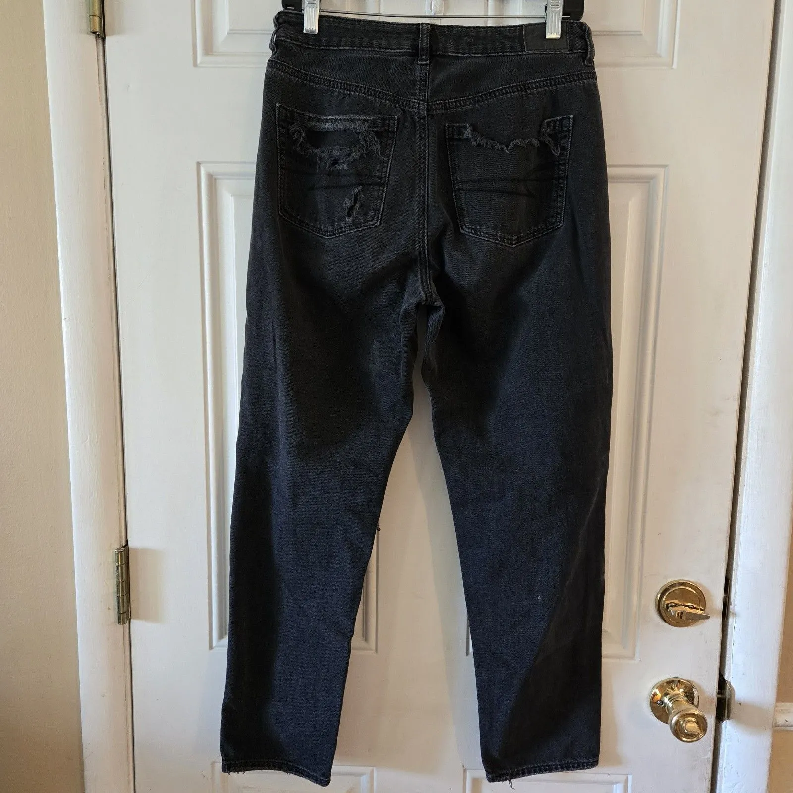 American Eagle Wide Leg Jeans Black Ripped Mom Jean Size 6 Y2K Destroyed Denim - Image 3