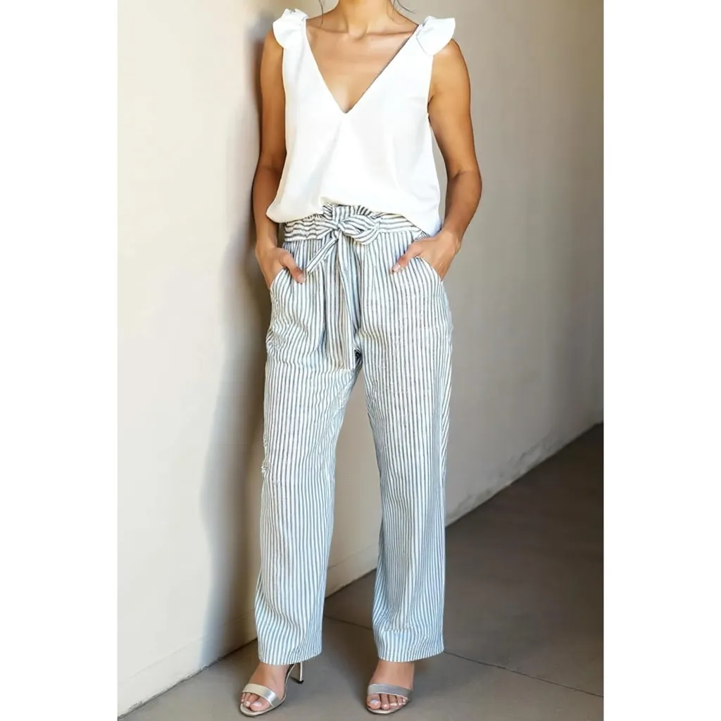 EMERSON FRY Paris Linen Pants, Juniper Stripe, Medium Gray - Image 4