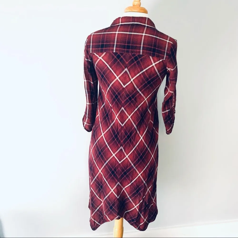 Max Studio Red Navy White Plaid Fall Winter Shirt Dress Sz XS - Image 4