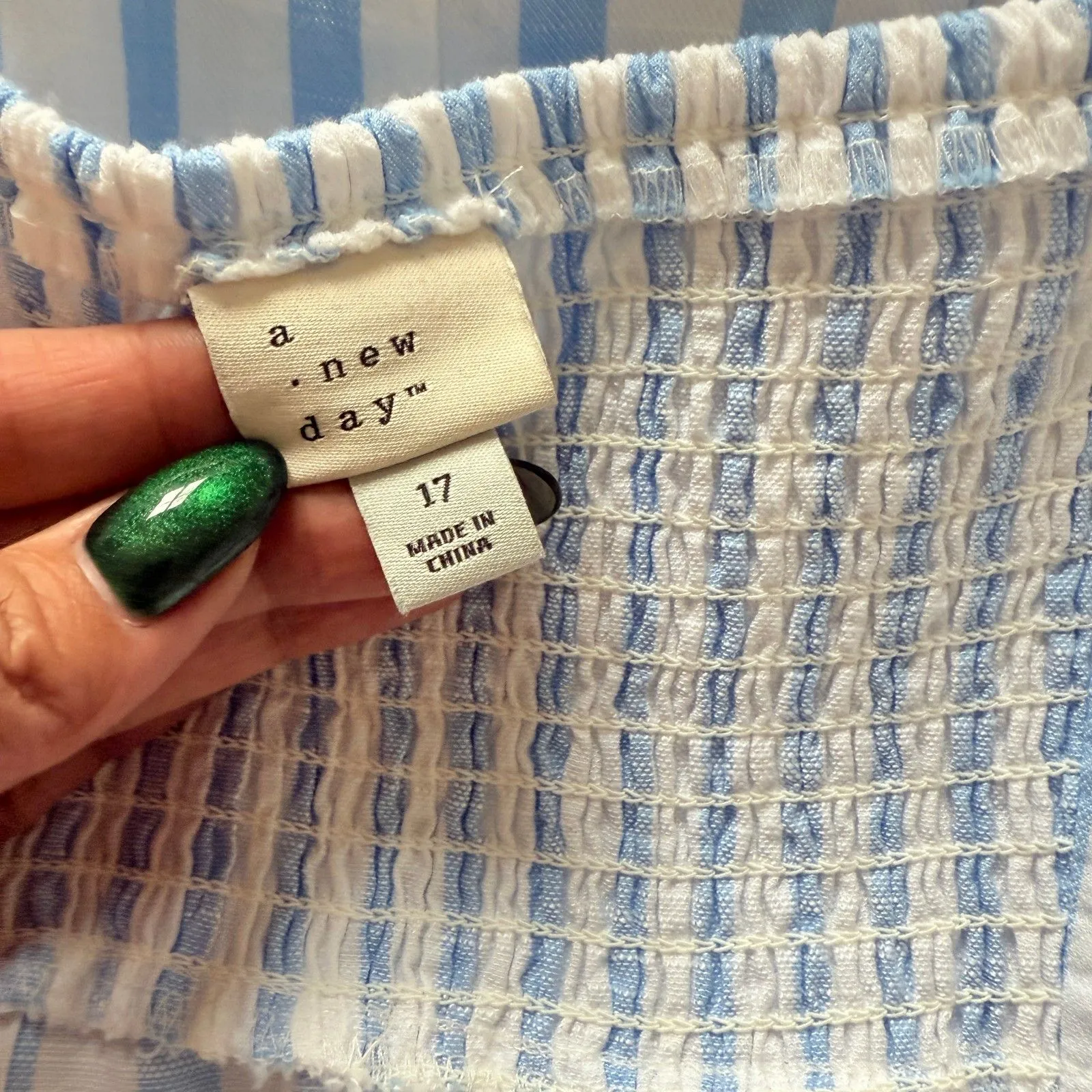 A New Day Blue White Striped Short Sleeve Midi Dress Coastal Grandma Prep Sz 17 - Image 7