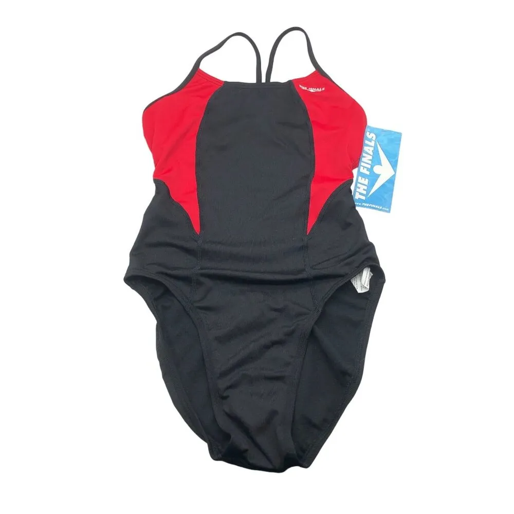 The Finals TYR Surf Splice Swan Back One Piece Swimsuit Colorblock Black Red 30 - Image 3
