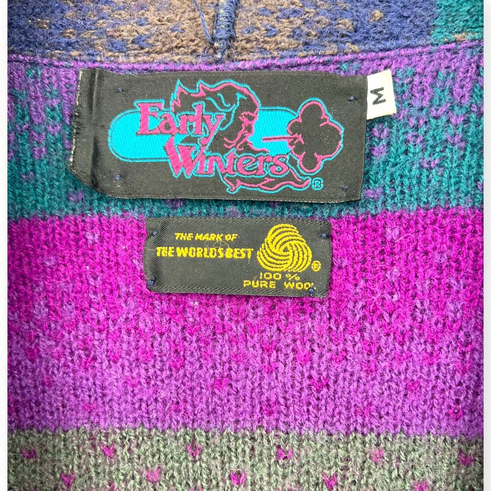 Vintage 90's Early Winters | M 100% Wool Oversized Knit Cardigan Sweater Jacket Size M - Image 4