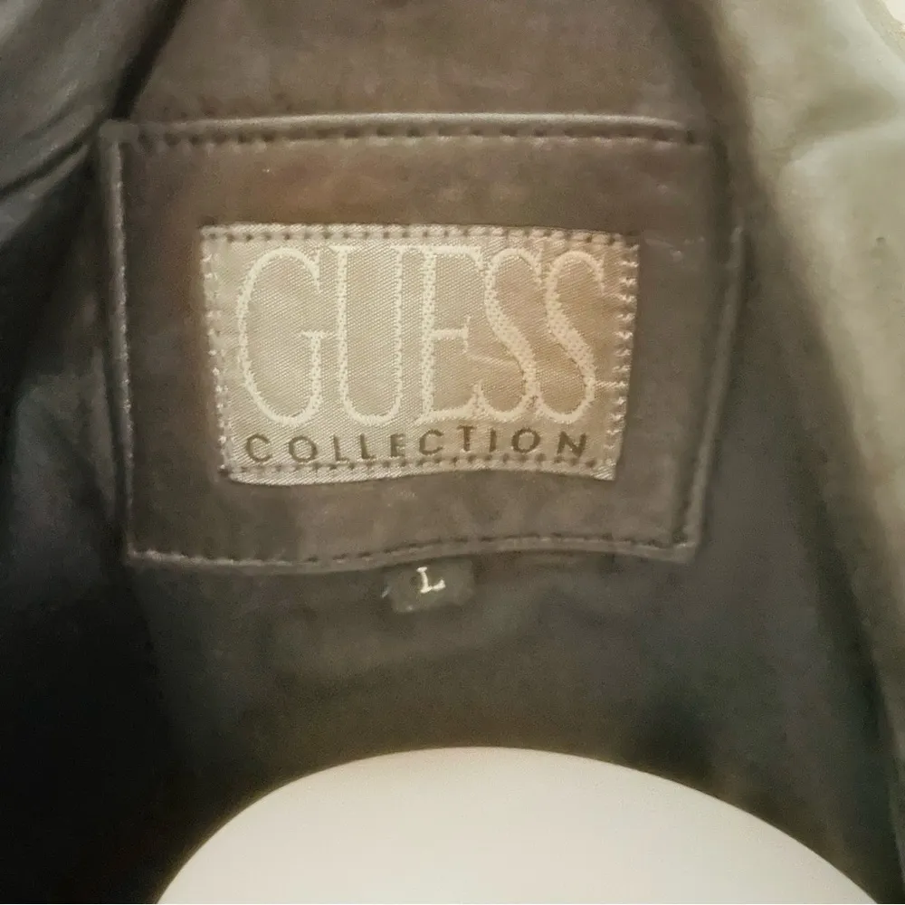 Black vintage guess leather belted jacket with pockets long sleeve winter coat L - Image 8