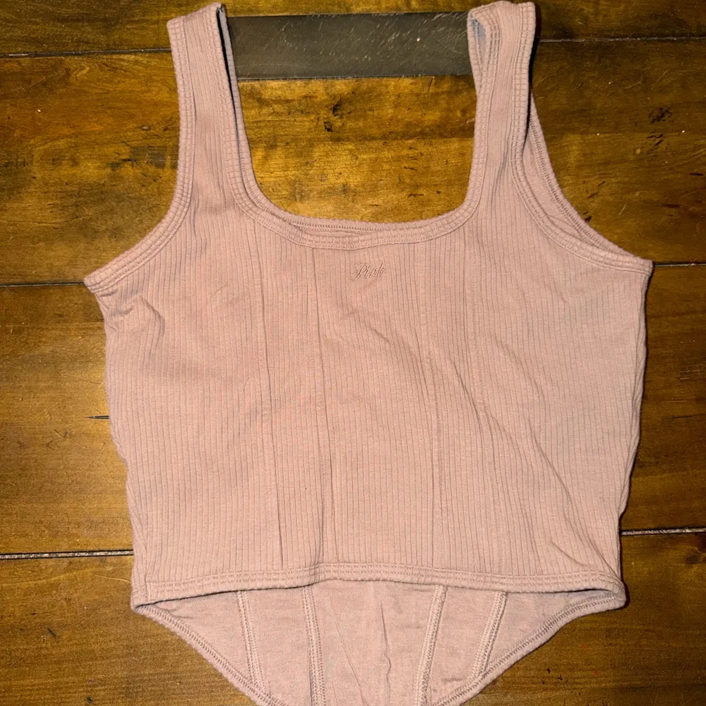 Bundle of 3 Victorias Secret Corset Style Tank Tops Pink, Taupe and Black Lace - Image 8