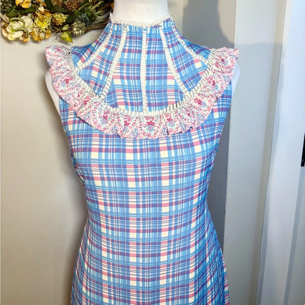 Anthropology PLENTY by Tracy Reese Blue/Pink High Neck Ruffle Plaid Dress ~SP Blue Size undefined - Image 5