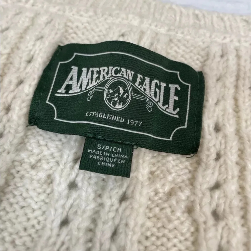 AE Cropped‎ Button-Up Cardigan Knit Sweater Woman’s Size S Cream Ivory - Image 3