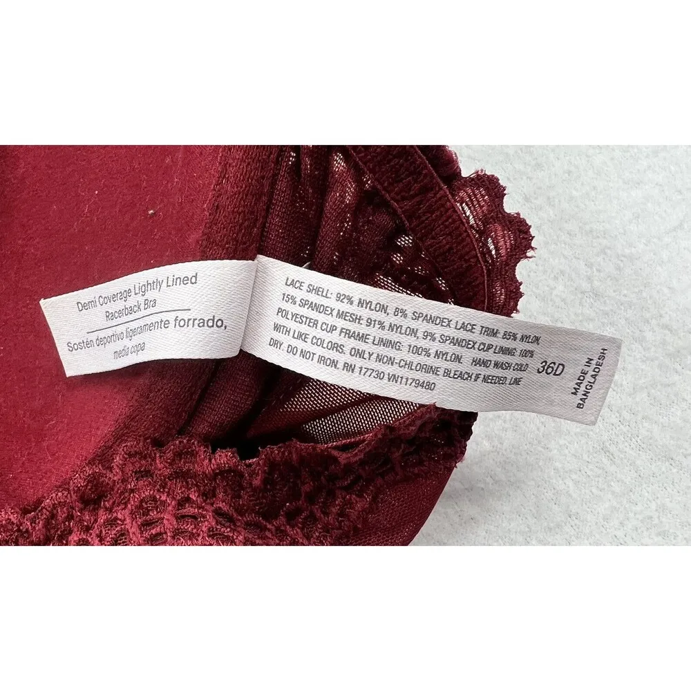 Auden Bra Demi Coverage Front Closure Lace Lightly Lined Racerback Maroon 36D Red Size undefined - Image 4