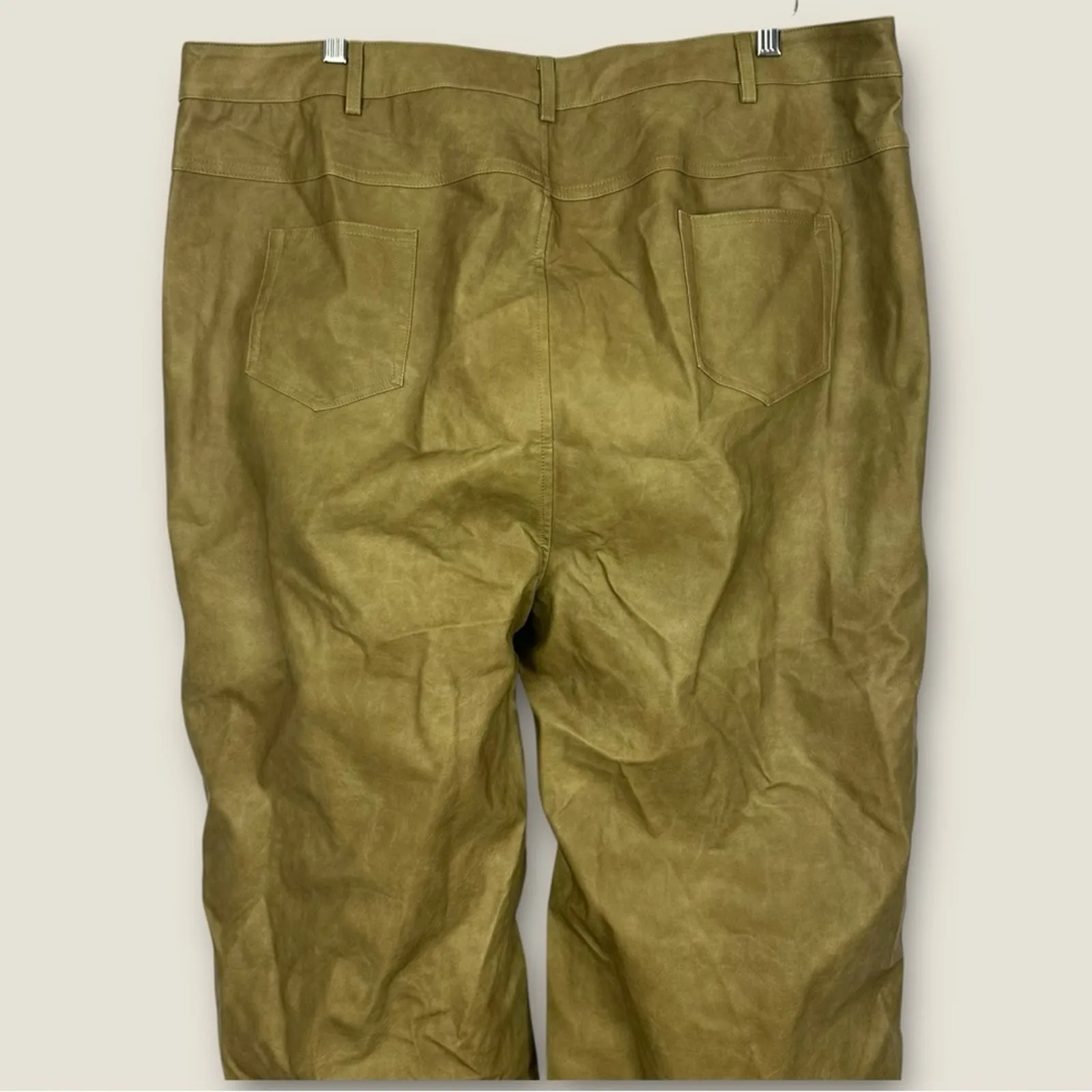 PrettyLittleThing Plus Olive Washed Faux Leather Straight Trousers Size 18 NWT - Image 13