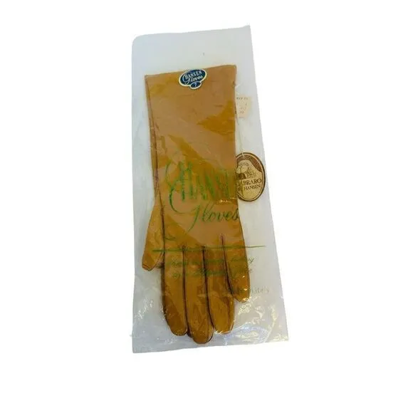 Vintage Cabraro By Hansen Silk Camel‎ Gloves Size 7 NOS With Tags May Co. 1970 Tan - Image 3
