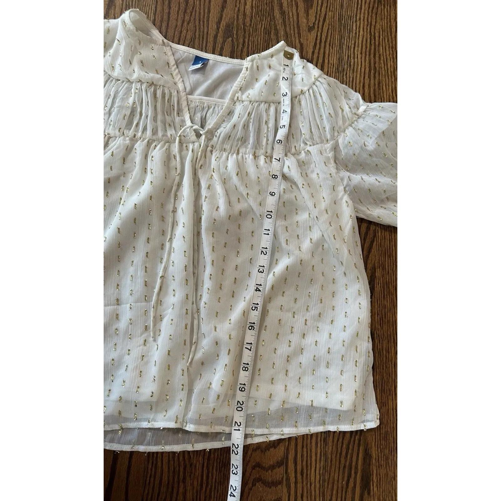 Old Navy Women’s Small White & Gold Sparkly‎ Boho Chiffon Blouse Top Holiday - Image 9