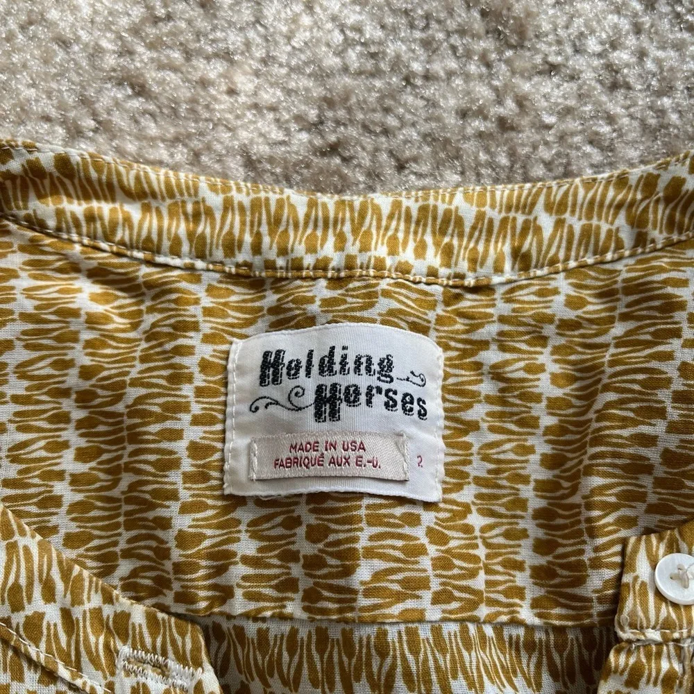 Anthropologie Holding Horses Mustard Yellow V Neck tulip Print Pullover Tunic 2 - Image 6