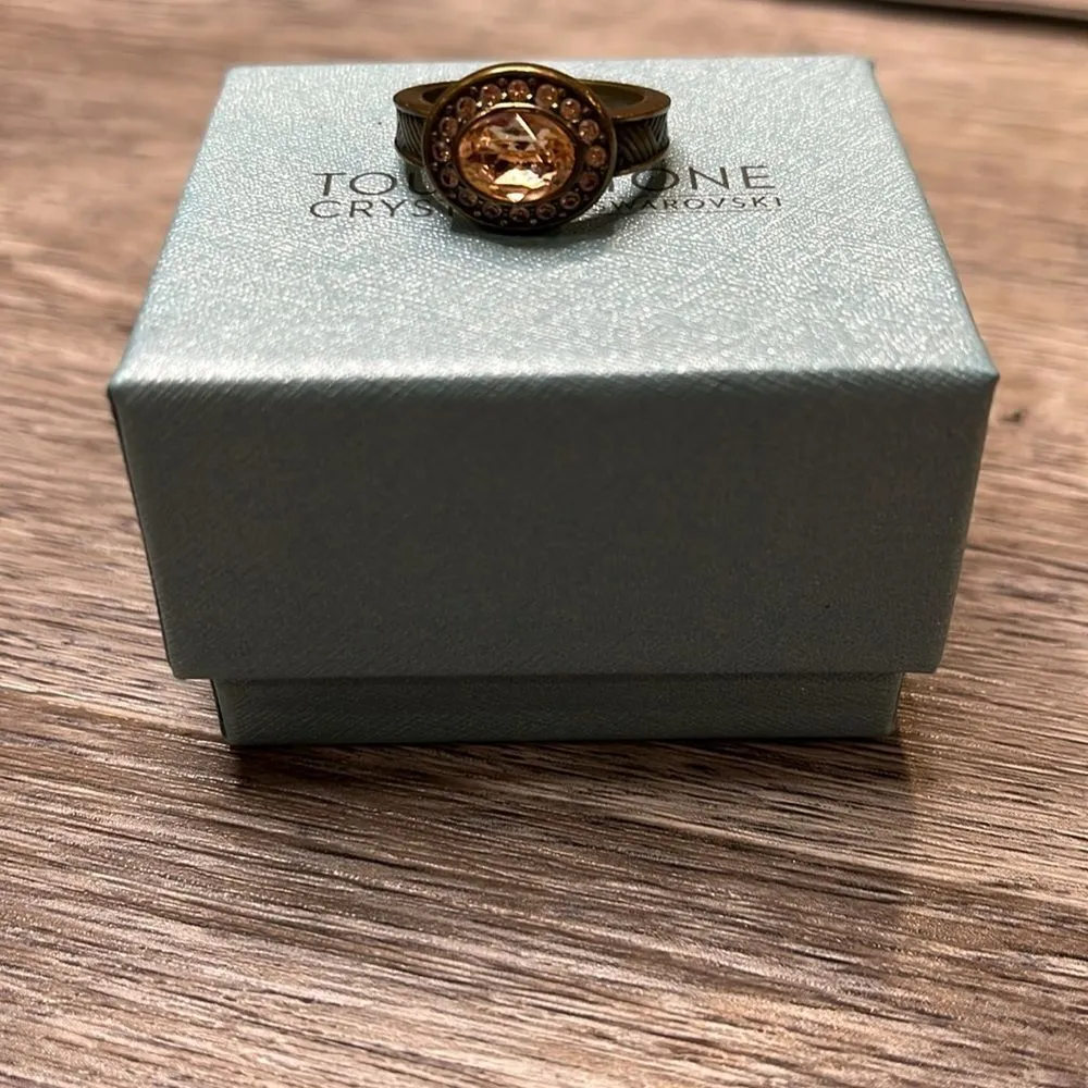 Touchstone Crystal by swarovski Sonoma rose gold bronze halo jewelry ring size 6 Pink - Image 5