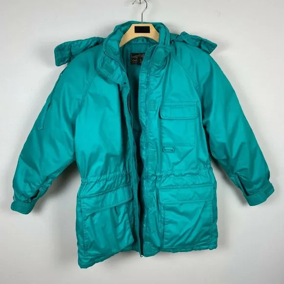 Eddie Bauer Jacket Medium Goose Down Parka‎ Zip Teal Winter Removable Hood Ski - Image 3