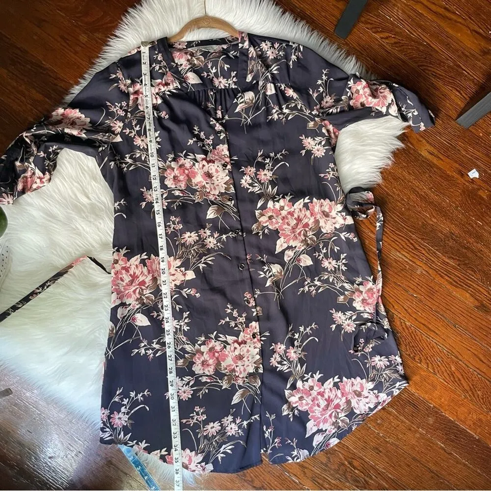 Black Floral Shirt Dress Blush with a waist tie Stitch Fix - Image 7