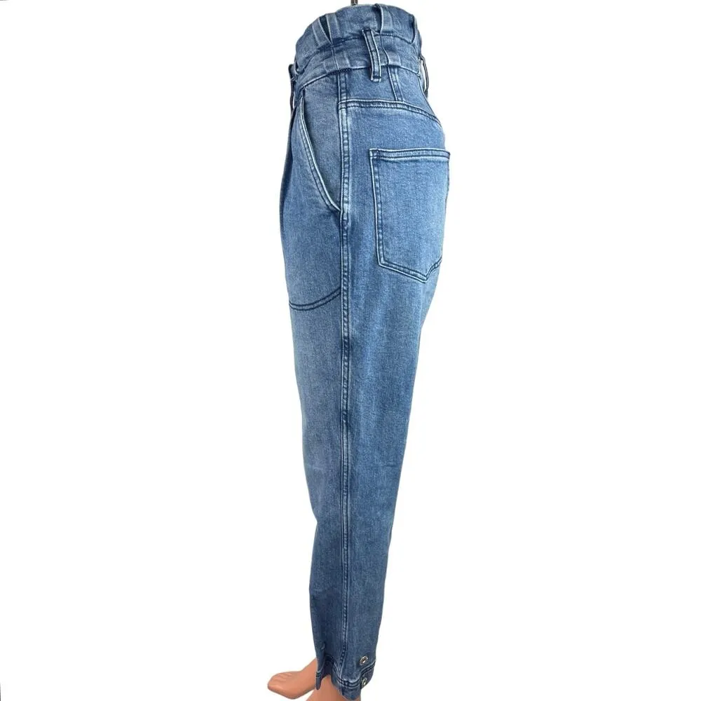 Something Navy Blue Medium Wash Faded High Rise Straight Leg Denim Jeans Sz 4 - Image 2