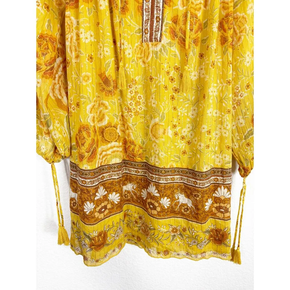 Spell & The Gypsy Mystic Tunic Mini Dress Sunflower Size XS Yellow Long Sleeve - Image 9