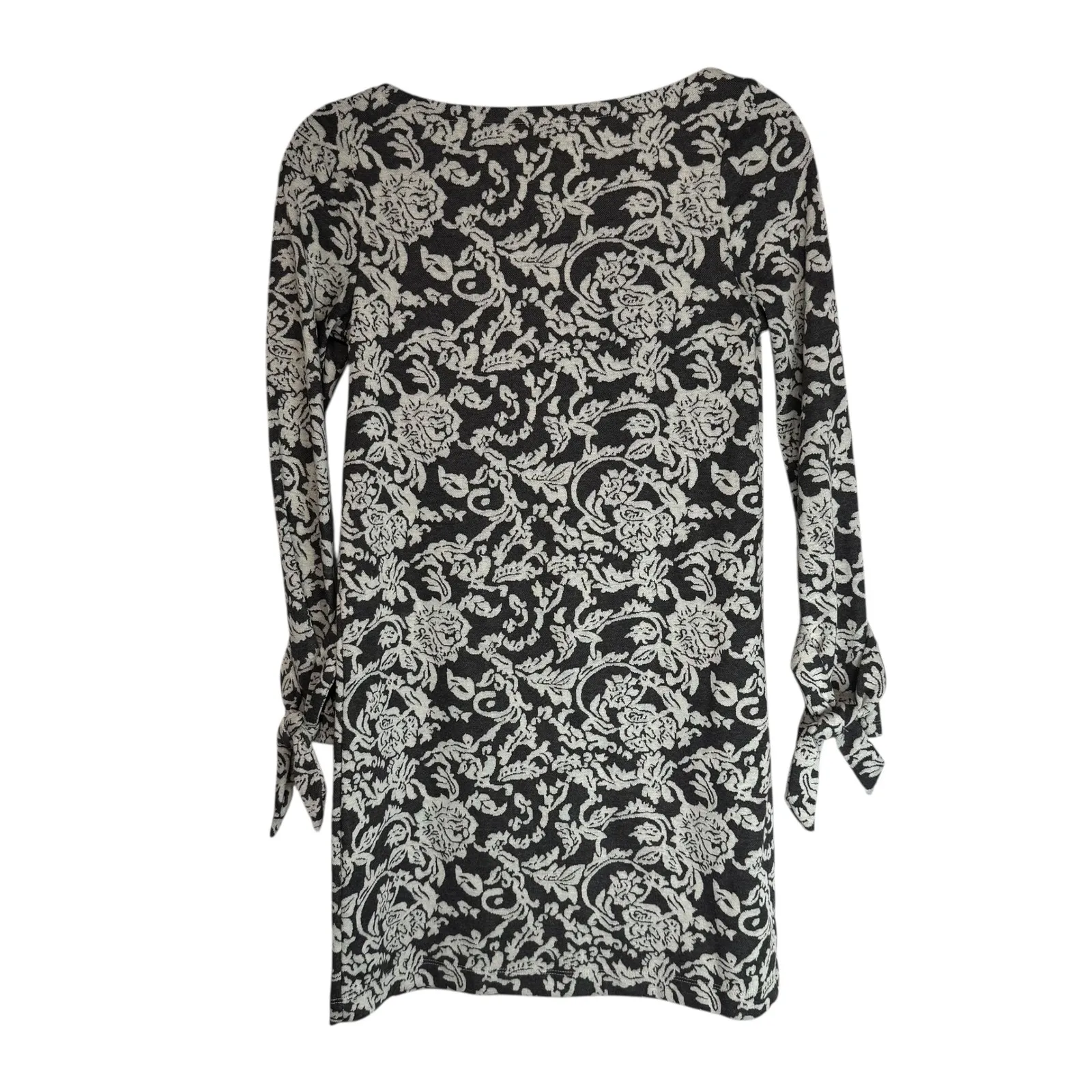 LOFT Outlet Petite Gray White Floral Print Long Sleeve Shift Dress XXS - Image 8