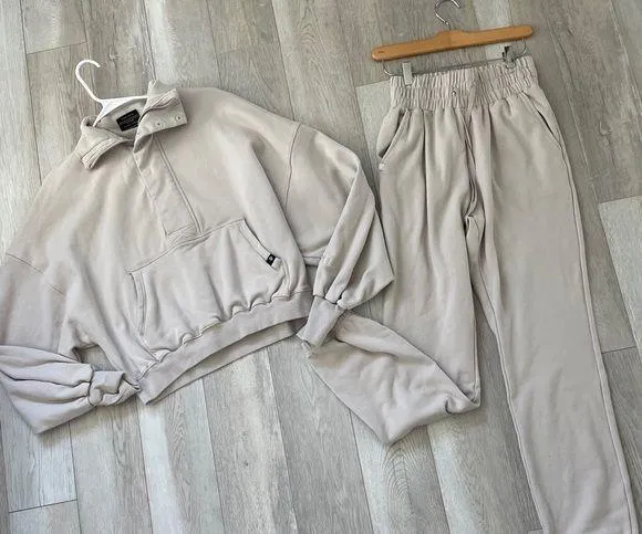 Popflex Lounge Set Beige (xsmall) Ooey Gooey Half Zip Sweater + Sweatpants comfy Tan Size XS - Image 1