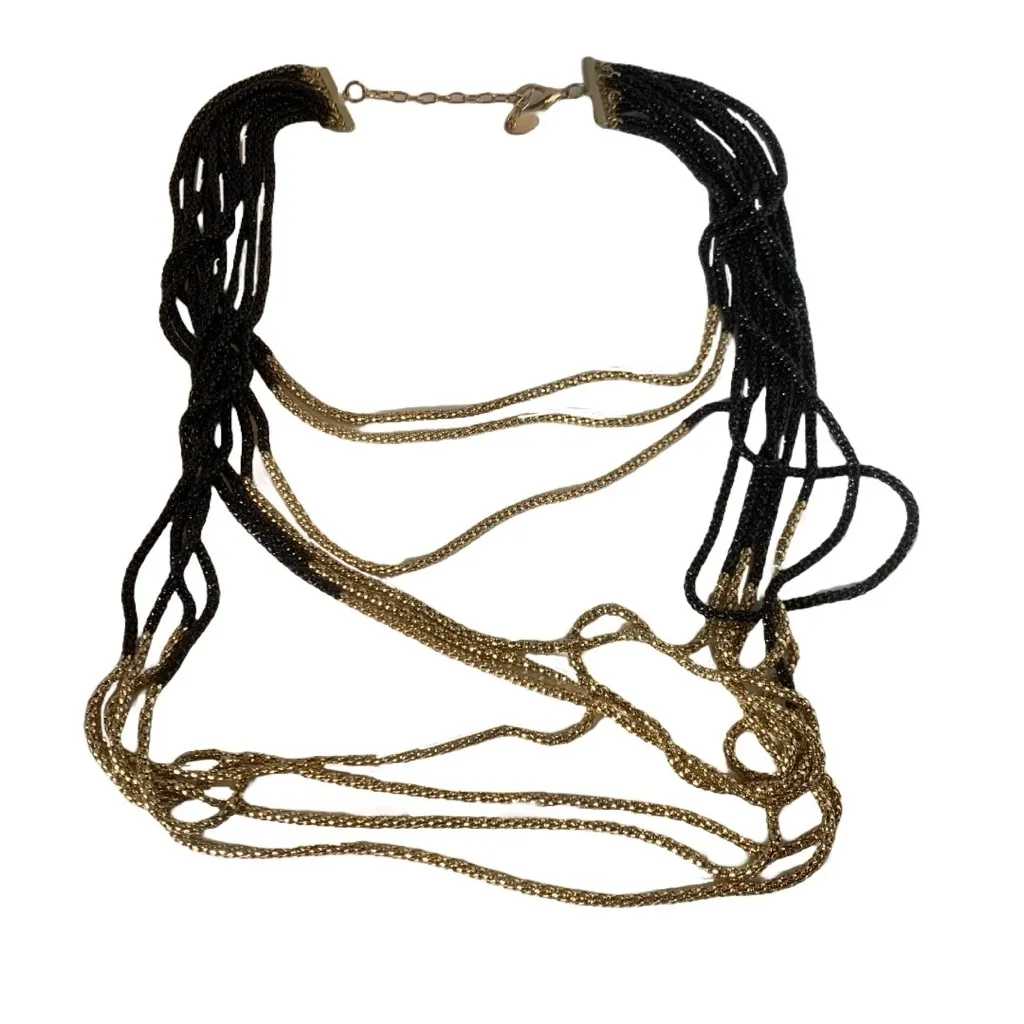 VINTAGE LAURA ASHLEY MULTI-STRAND BLACK & GOLD TONE NECKLACE - Image 6