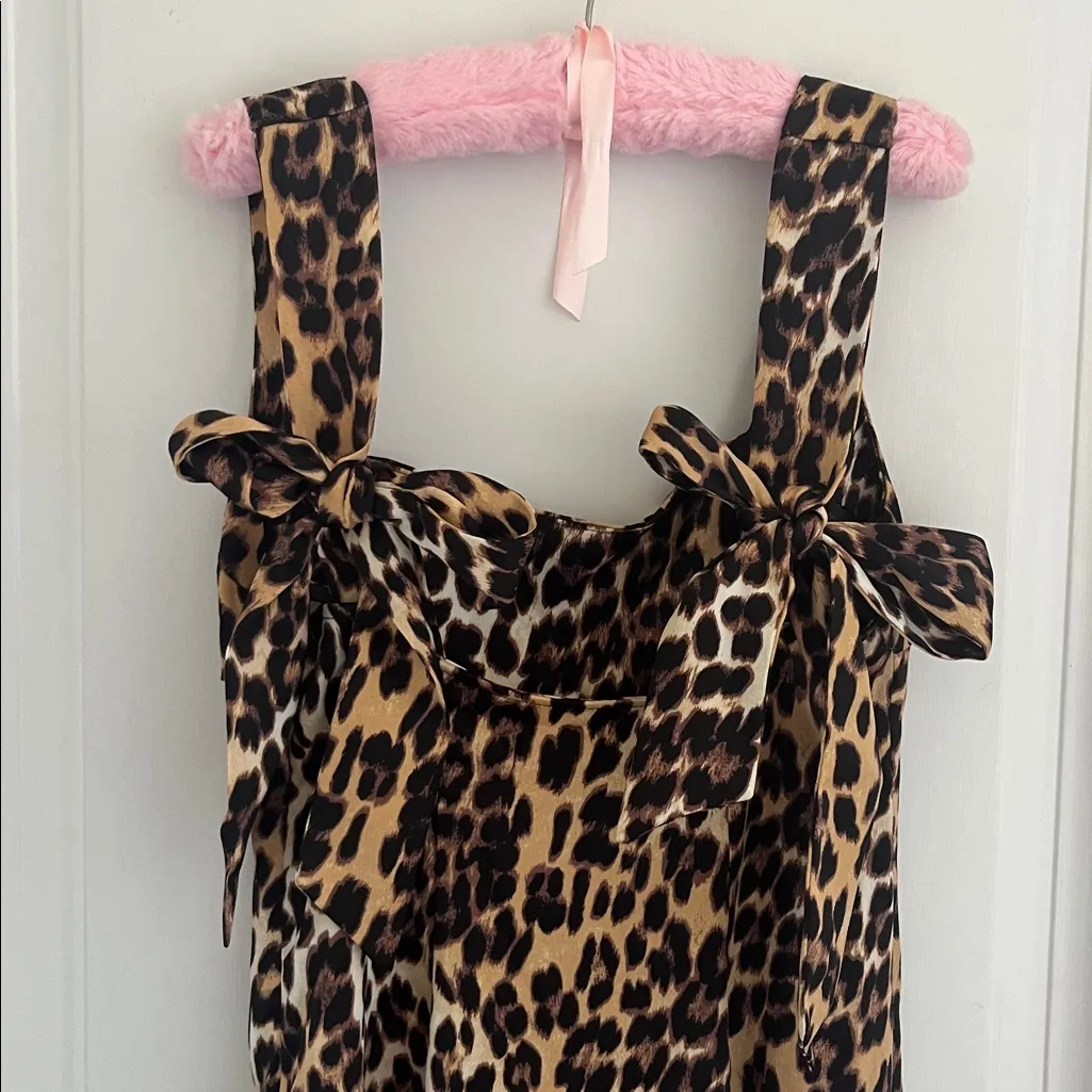 Urban Outfitters 🖤🤎 Bri Double Bow Satin Mini Dress in Leopard Print - Size XS - Image 4