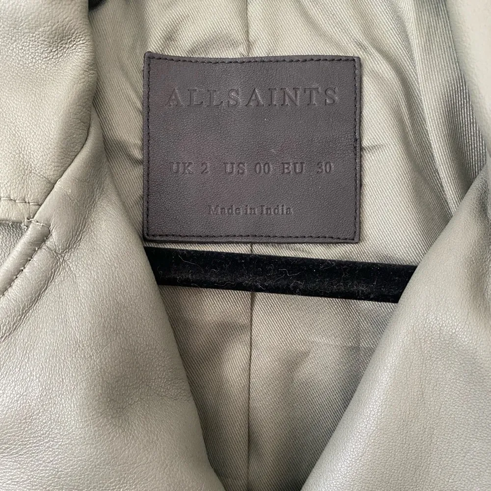 AllSaints Darnley Leather Biker Jacket Sage Green - Image 8