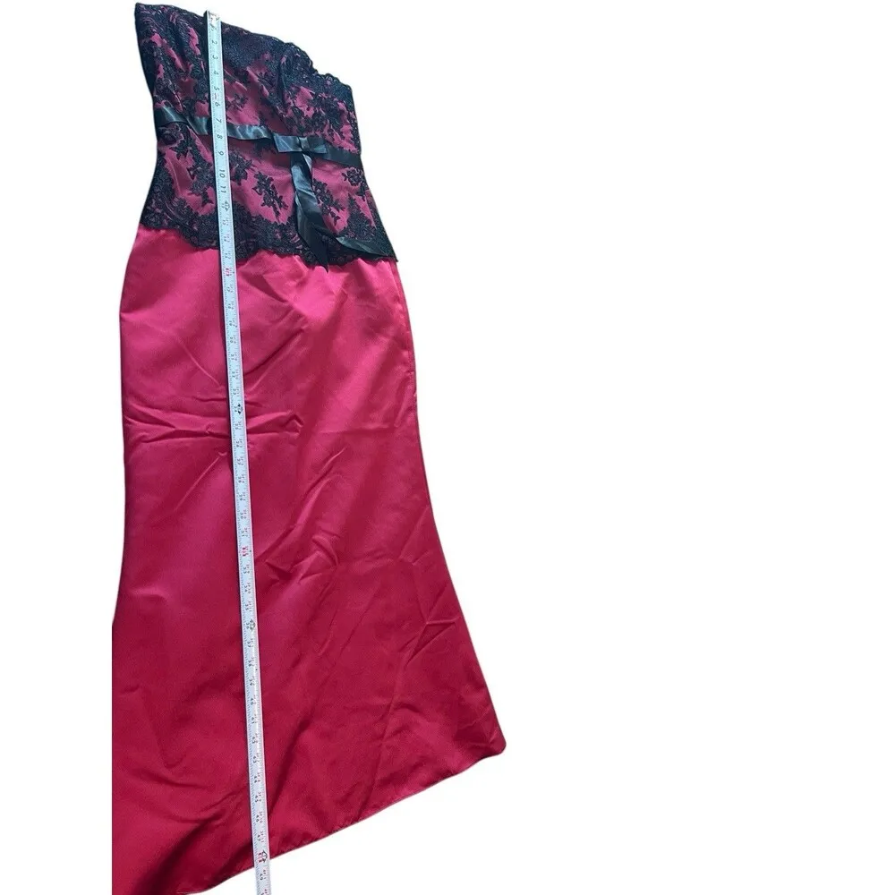 VTG Alexia Burgundy Black Lace Strapless Formal Maxi Dress 10 90s Whimsigoth Y2K - Image 11