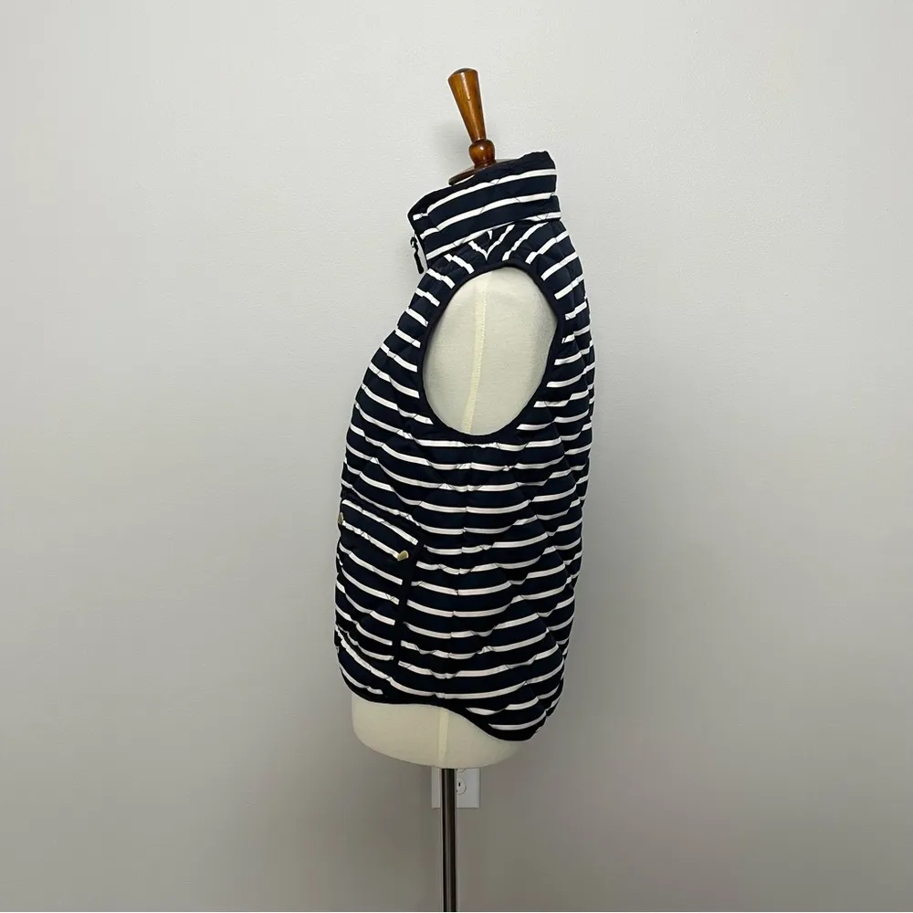 J Crew Vest Puffer Down Feathers Full Zip Striped Pockets Lined Blue Cream Gold - Image 7