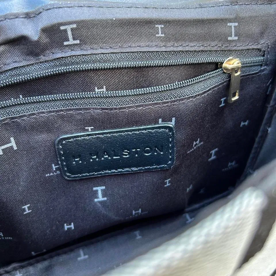 Grey/Black Halston Monogrammed Crossbody Bag Purse - Image 6