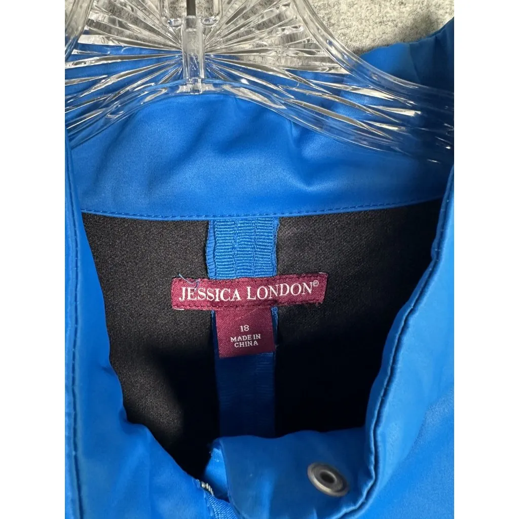 Jessica London Size 18 Jacket Womens Blue Drawstring Zip Lightweight Solid Mock - Image 6