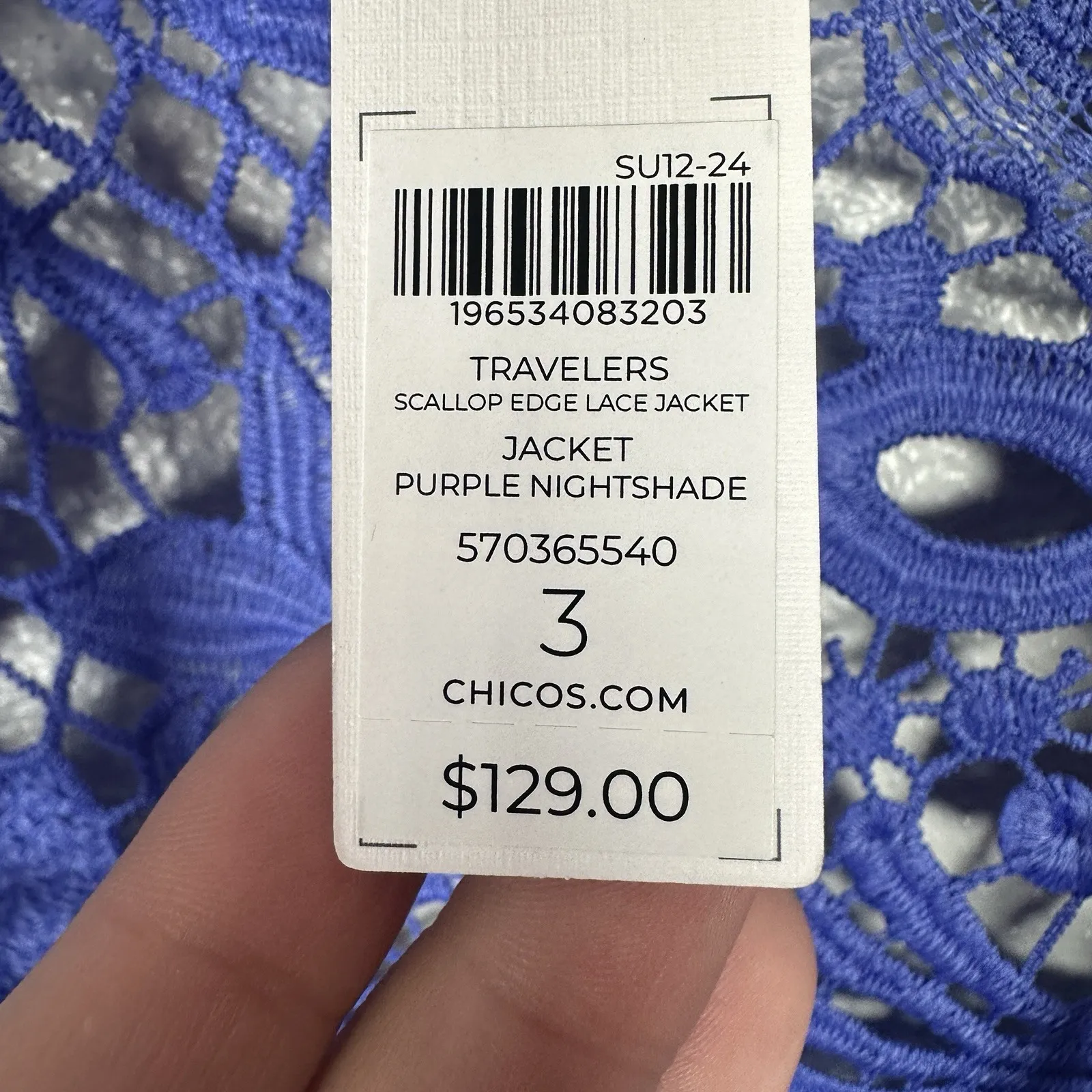 NEW Chicos Scallop Edge Lace Jacket Open Cardigan Purple Nightshade Womens 3/XL - Image 7