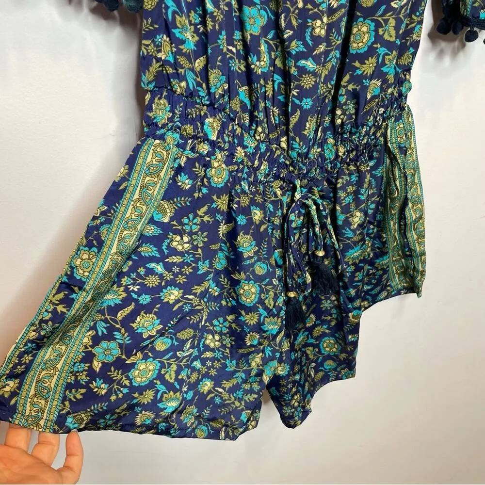 NEW Anthropologie Raga Kassie Pom Pom Romper Blue Floral Womens Size Small - Image 2