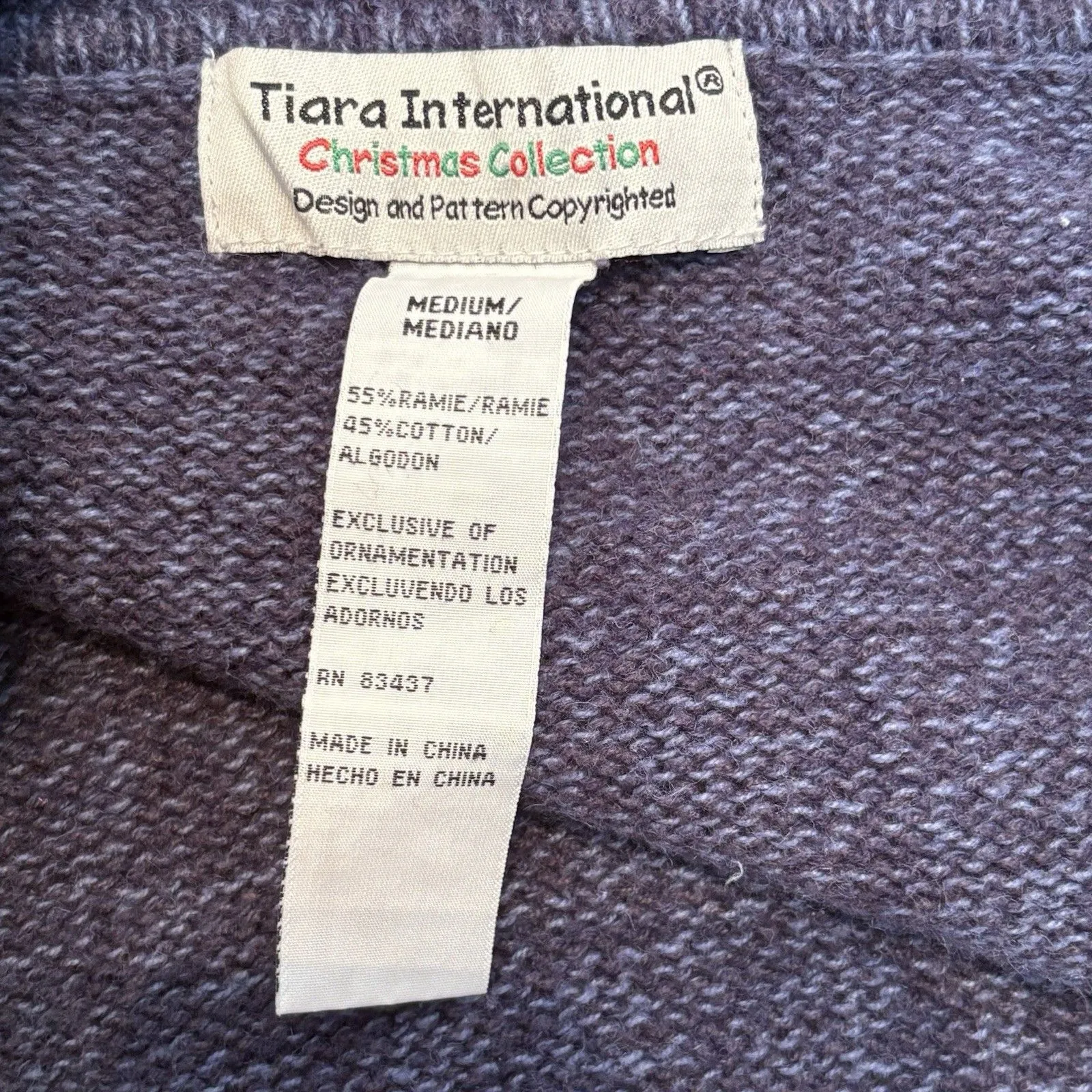 Vintage Tiara International Ramie Blend Blue Snowmen Medium Christmas Cardigan - Image 4