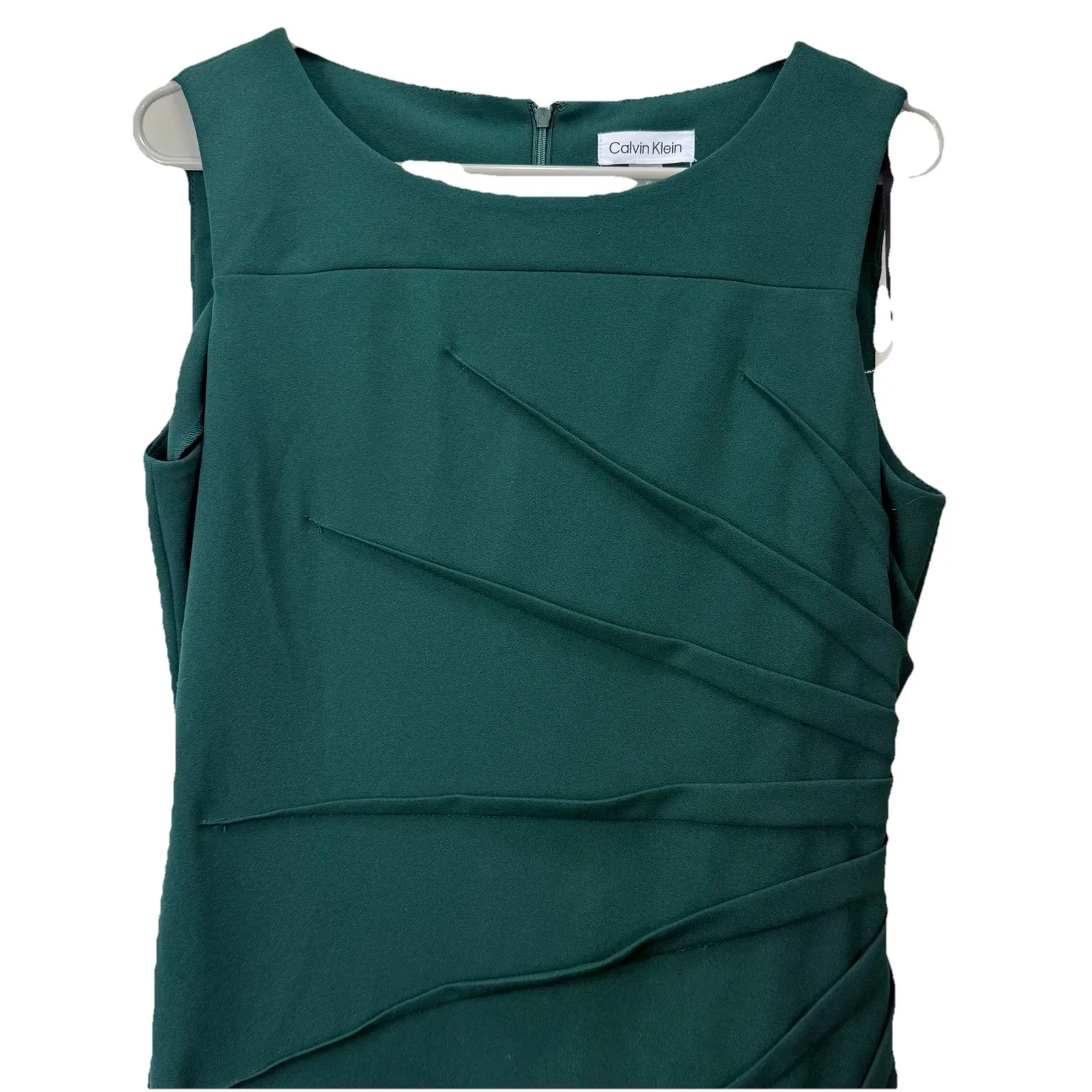 Calvin Klein Green‎ Sunburst Seam Stretch Crepe Sleeveless Sheath Dress Size 10 - Image 7