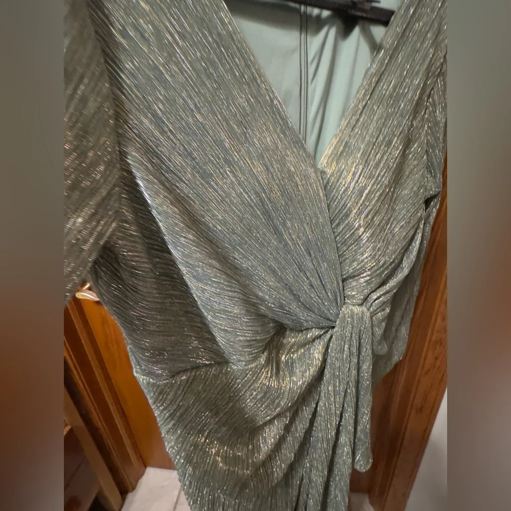 Adrianna Papell Metallic Mesh Draped Long Sleeve Surplice Detailed Size 12 NWT - Image 10