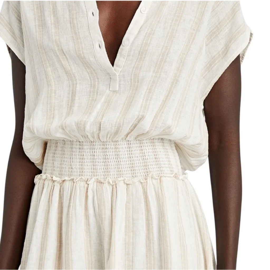 RAILS Angelina Mini Dress Latte Stripe Smocked Sz Small Linen Blend Tiered Boho - Image 2