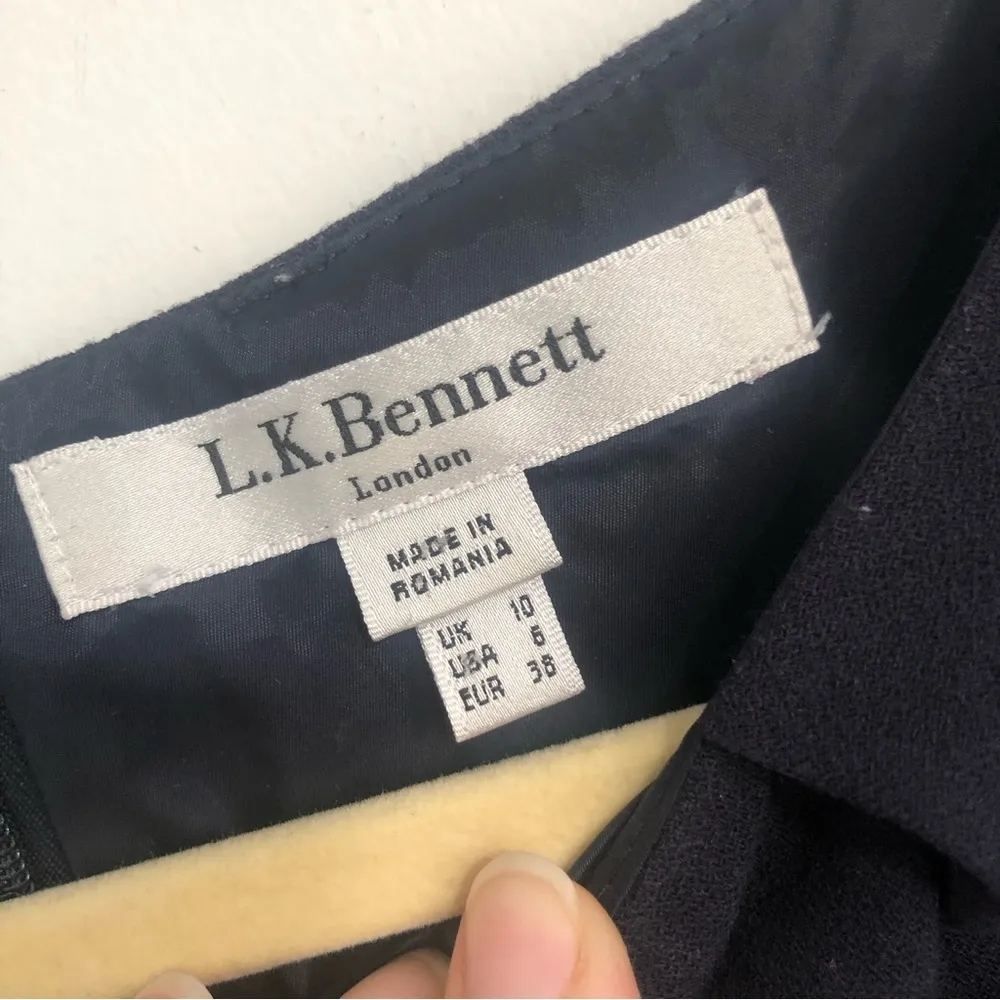 L.K. Bennett Navy Blue Sheath Dress Pleated Tulip Hem women’s size 6 cocktail - Image 2