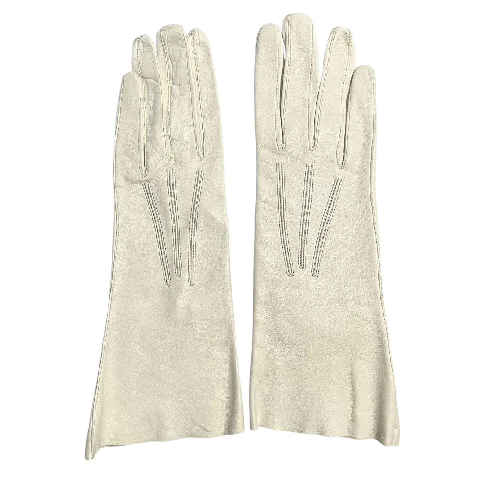 NWT Vintage Kid Skin Leather White Deadstock Wrist Long Evening Gloves Sz 7.25 - Image 2